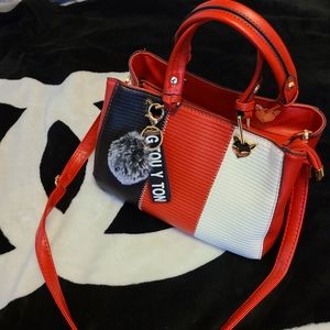 Red black & white purse crossbody handbag